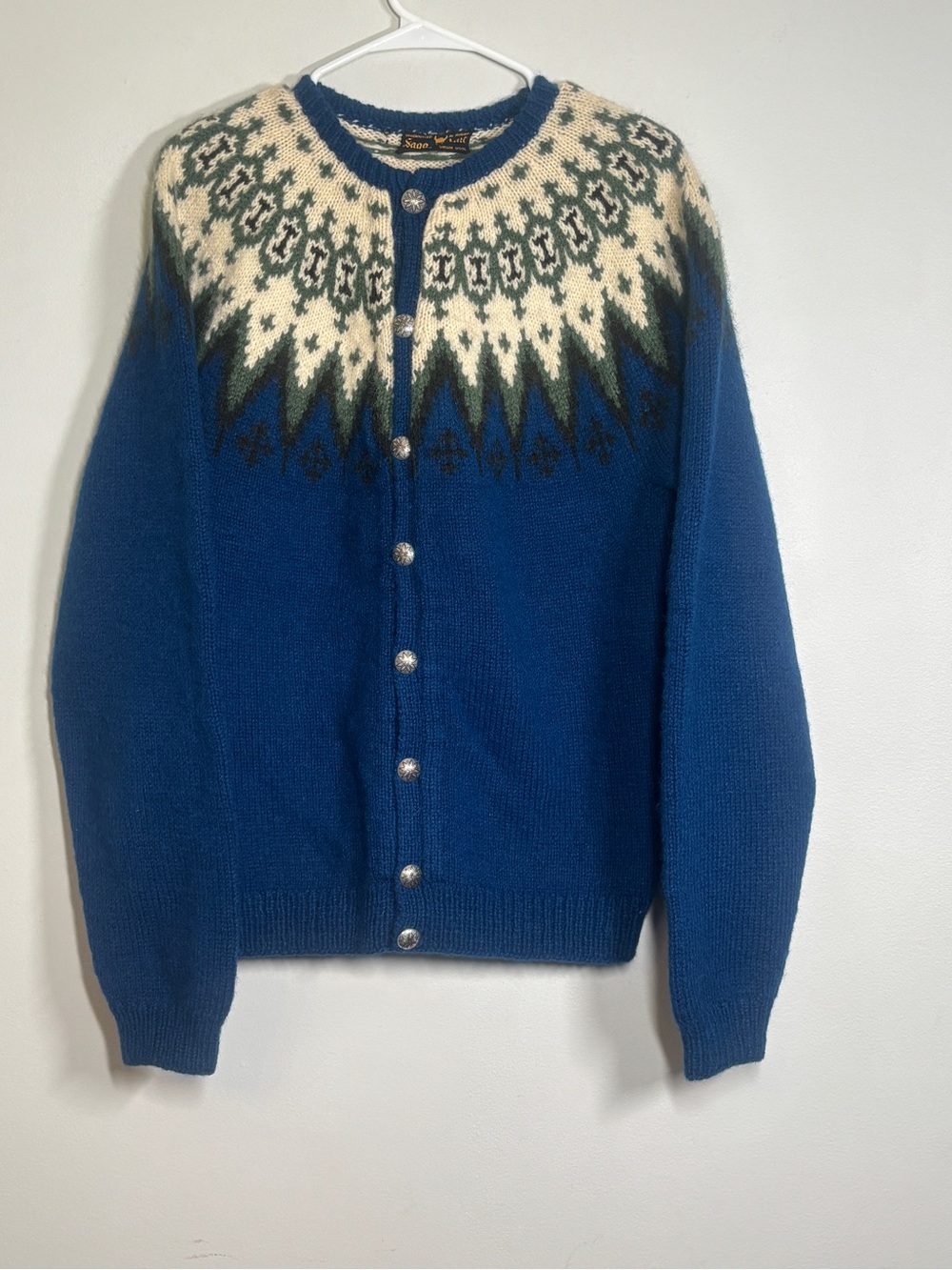 Sage Blue Nordic Yoke Cardigan Sweater